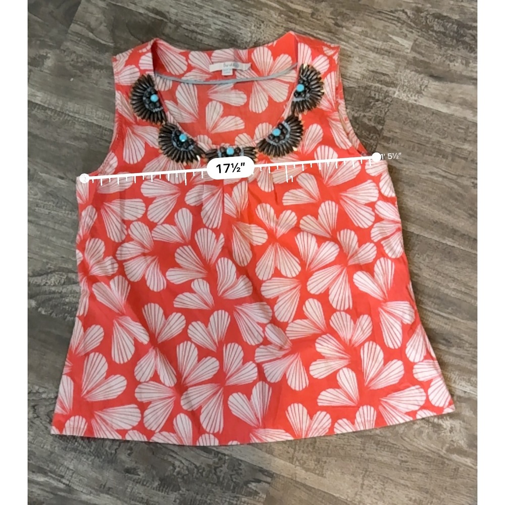 Boden Sleeveless Top Floral Beaded Neckline Coral White Cotton Blouse Size US 10 - Picture 7 of 8